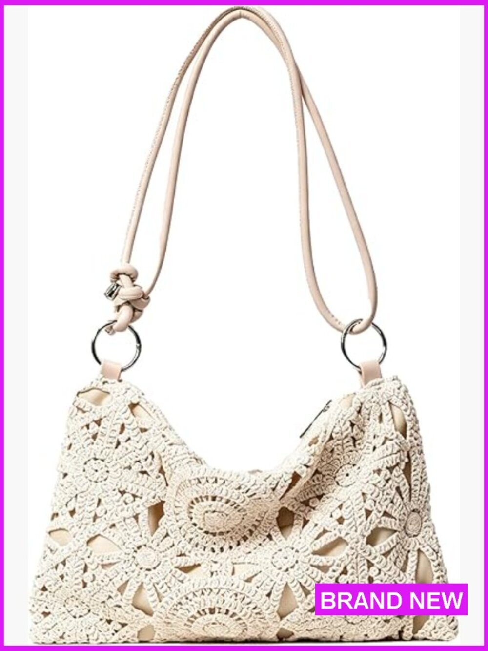 Floral Hollow Out Woven Boho Shoulder Bag Metal Clasp Summer Travel Beach - Picture 1 of 7